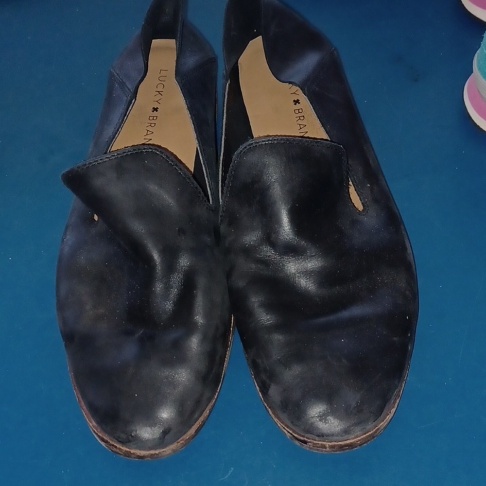 Lucky genuine real leather loafer slide on mini heel shoe man made cahill